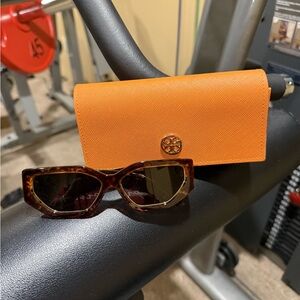 Tory Burch Tortoise Sunglasses with Bold Orange Case